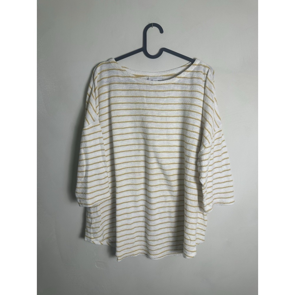 J‎ Jill Sweater Women 1X Tunic Crew Neck Cotton Yellow Stripe
